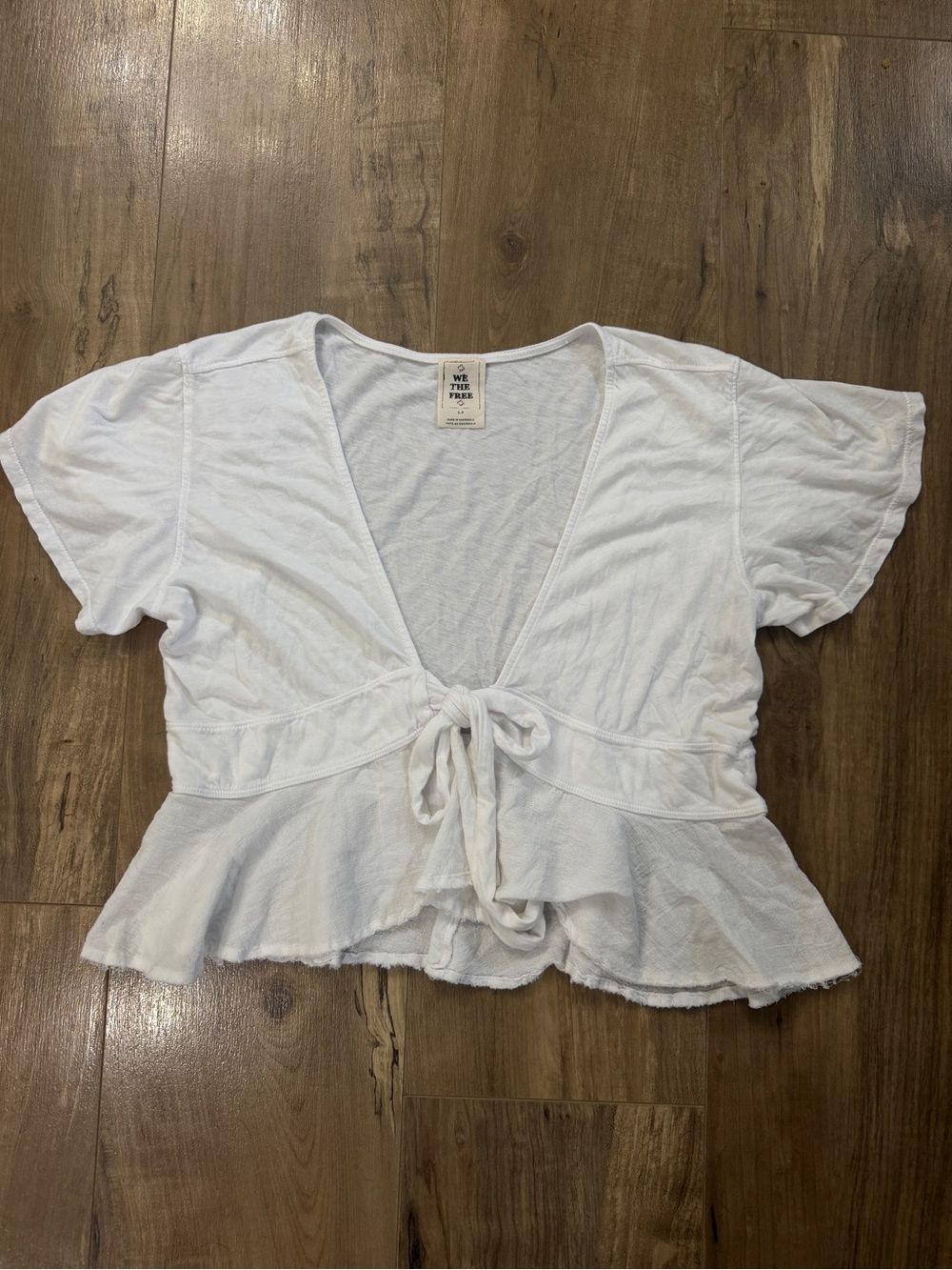 We the Free flowy boho white tie front cropped shirt babydoll top - Small